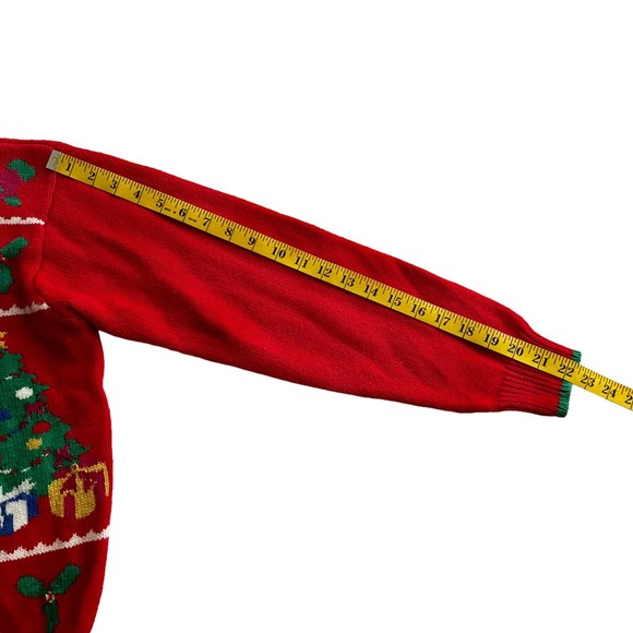 Vtg JJ Jones Ugly Christmas Party Sweater Knit Red Tree Stockings Presents Sz S - Picture 10 of 10